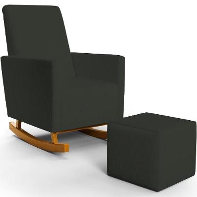 Poltrona De Amamentação Com Balanço E Puff Ravena W01 Linho Verde Musgo - Lyam Decor