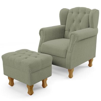 Poltrona De Amamentação Yara P02 Com Puff Paris Luis Xv L02 Bouclê Oliva - Lyam Decor
