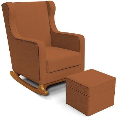 Poltrona De Amamentação Com Balanço E Puff Mavie L02 Bouclê Terracota - Lyam Decor