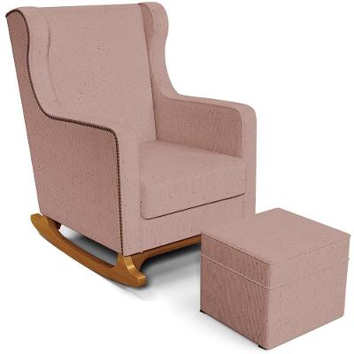 Poltrona De Amamentação Com Balanço E Puff Mavie L02 Linho Rosê - Lyam Decor