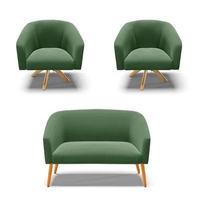 Kit 1 Namoradeira E 2 Poltronas Verde Base Madeira
