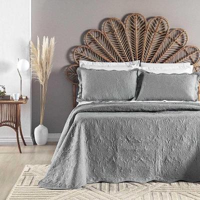 Kit Cobre Leito Colcha Sublime Queen Micropercal 200 Fios C/ Bag 3 Peças - Lunar - Cinza