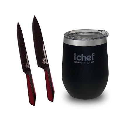 Facas Ichef Professional Cut Red E Copo Térmico Com Tampa Ichef Smart Cup 350 Ml | Copo Preto