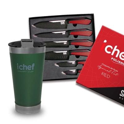 Conjunto De 6 Facas Special Cut Vermelha E Copo Térmico Com Tampa Smart Cup 600ml Ichef | Copo Verde
