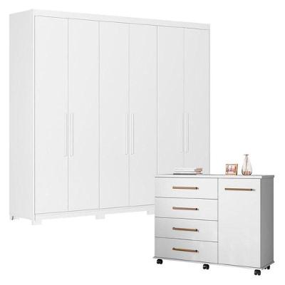Cômoda Flora E Guarda Roupa Casal Venice 62080pe Branco Brilho Com Pés - Demóbile