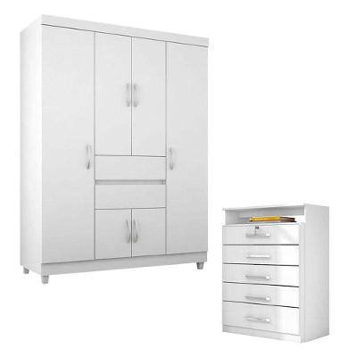 Cômoda Triunfo E Guarda Roupa Solteiro Ecom 2 Branco Flex - Demóbile