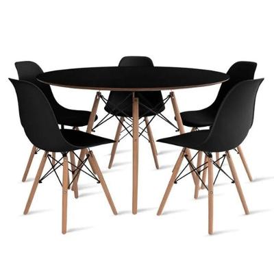 Conjunto De Mesa De Jantar Eames Eiffel Redonda 120cm Tampo De Madeira Preto Com 5 Cadeiras Pretas