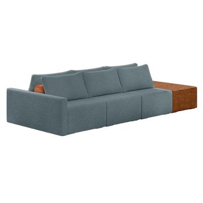 Sofá Ilha 3 Lugares Living 342cm Modulado Para Sala Lary Bouclê K01 - D'rossi Cor Azul