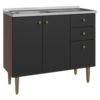 Balcão Gabinete Com Pia 105cm 3 Portas 1 Gaveta Rustic