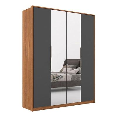 Guarda Roupa Casal Attore 4 Portas 2 Portas Em Espelho Amendola Grafito - Demartêz