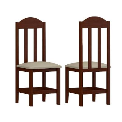 Kit Com 2 Cadeiras De Jantar Madeira Maciça Estofado Safira Castanho Material Sintético Bege Nemargi