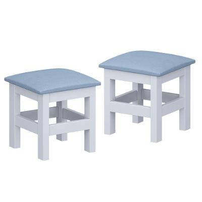 Kit 2 Banquinhos Estofados Infantil Branco Com Estofado Azul Nemargi