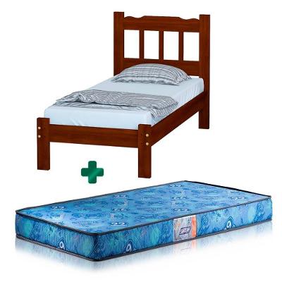 Cama Solteiro De Madeira Castanho Pérola Nemargi Com Colchão Gazin