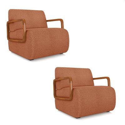 Poltrona Sala De Estar Braço De Madeira Kit 2 Hellen Bouclê K01 - D'rossi Cor Terracota