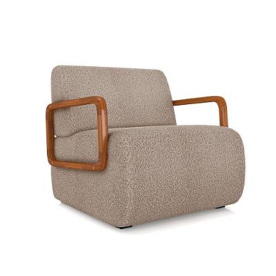 Poltrona Sala De Estar Braço De Madeira Hellen Bouclê K01 - D'rossi Cor Creme