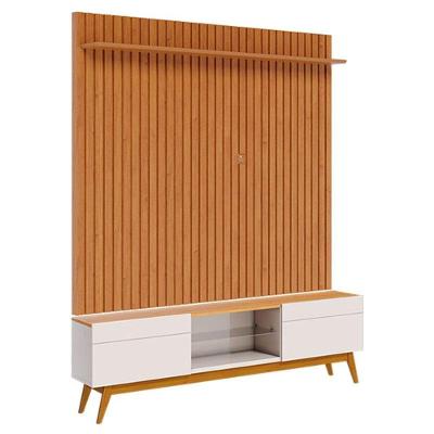 Rack Bancada Classic 2 Gavetas Com Painel Para Tv Suspenso Ripado Loft 1.8 Off White Nature - Imcal