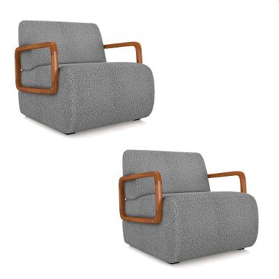 Poltrona Sala De Estar Braço De Madeira Kit 2 Hellen Bouclê K01 - D'rossi Cor Cinza