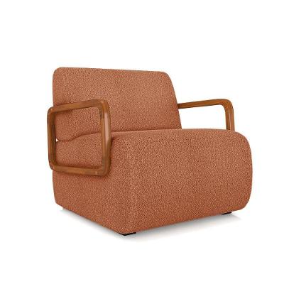 Poltrona Sala De Estar Braço De Madeira Hellen Bouclê K01 - D'rossi Cor Terracota