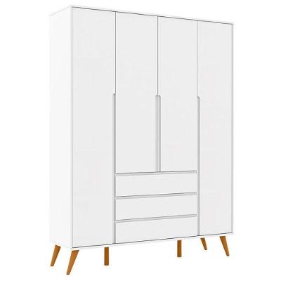 Guarda Roupa Infantil Retrô Clean 4 Portas Branco Soft Eco Wood - Matic