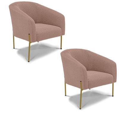 Poltrona Decorativa Pé Ferro Dourado Kit 2 Stella Bouclê D03 - D'rossi Cor Rose