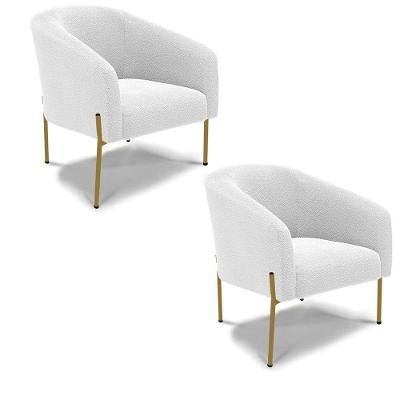 Poltrona Decorativa Pé Ferro Dourado Kit 2 Stella Bouclê D03 - D'rossi Cor Off White
