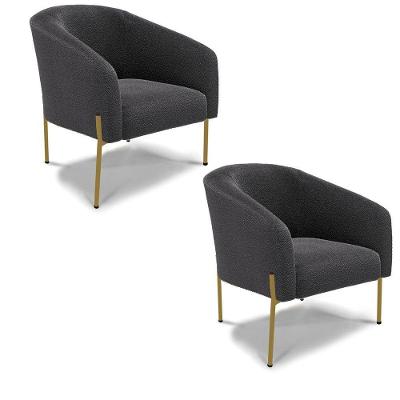 Poltrona Decorativa Pé Ferro Dourado Kit 2 Stella Bouclê D03 - D'rossi Cor Grafite