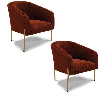 Poltrona Decorativa Pé Ferro Dourado Kit 2 Stella Bouclê D03 - D'rossi Cor Terra