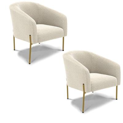 Poltrona Decorativa Pé Ferro Dourado Kit 2 Stella Bouclê D03 - D'rossi Cor Bege