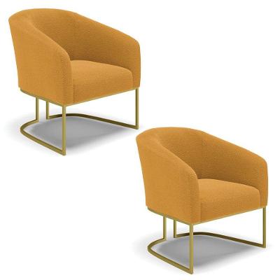 Poltrona Para Sala Industrial Dourado Kit 2 Stella Bouclê Mostarda D03 - D'rossi