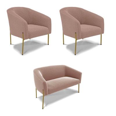 Namoradeira E 2 Poltronas Pé Ferro Dourado Stella Bouclê D03 - D'rossi Cor Rose