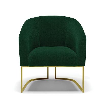 Poltrona Para Sala Industrial Dourado Kit 2 Stella Bouclê Verde D03 - D'rossi