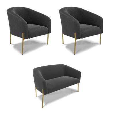 Namoradeira E 2 Poltronas Pé Ferro Dourado Stella Bouclê D03 - D'rossi Cor Grafite