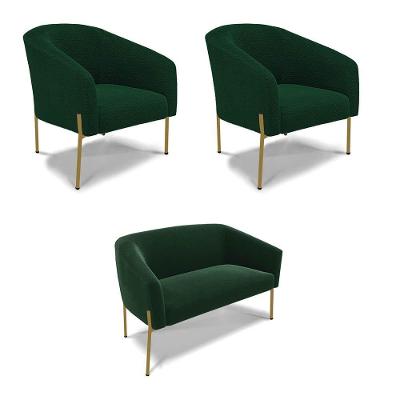 Namoradeira E 2 Poltronas Pé Ferro Dourado Stella Bouclê D03 - D'rossi Cor Verde