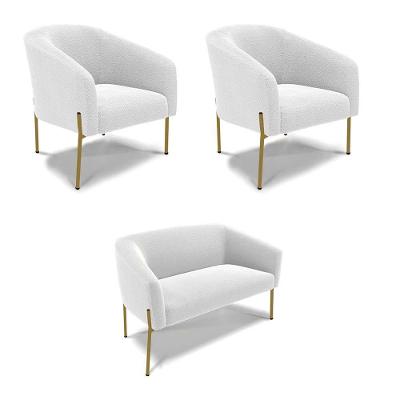 Namoradeira E 2 Poltronas Pé Ferro Dourado Stella Bouclê D03 - D'rossi Cor Off White