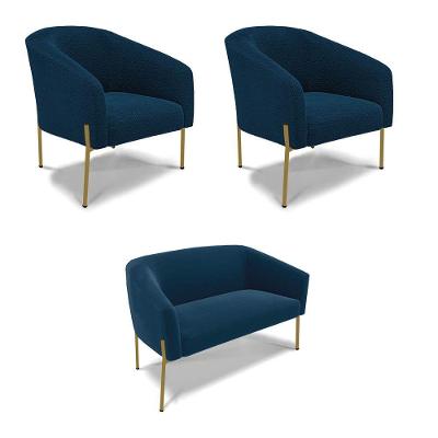 Namoradeira E 2 Poltronas Pé Ferro Dourado Stella Bouclê D03 - D'rossi Cor Azul