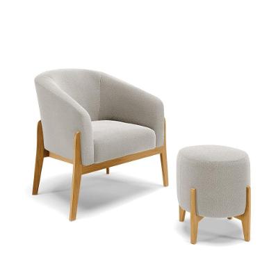 Poltrona E Puff Decorativo Base Madeira Stella Bouclê Cinza P01 - D'rossi