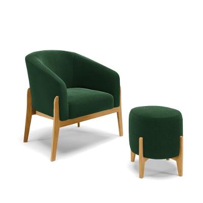 Poltrona E Puff Decorativo Base Madeira Stella Bouclê Verde P01 - D'rossi