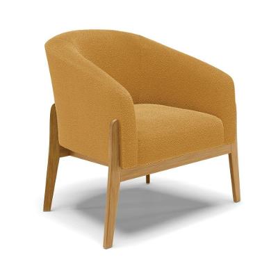 Poltrona Decorativa Base Madeira Stella Bouclê Mostarda D03 - D'rossi