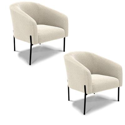 Poltrona Decorativa Pé De Ferro Preto Kit 2 Stella Bouclê D03 - D'rossi Cor Off White