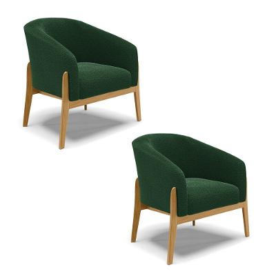 Poltrona Decorativa Base Madeira Kit 2 Stella Bouclê Verde D03 - D'rossi