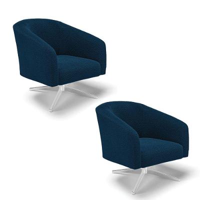 Poltrona Decorativa Giratória Cromada Kit 2 Stella Bouclê Azul D03 - D'rossi