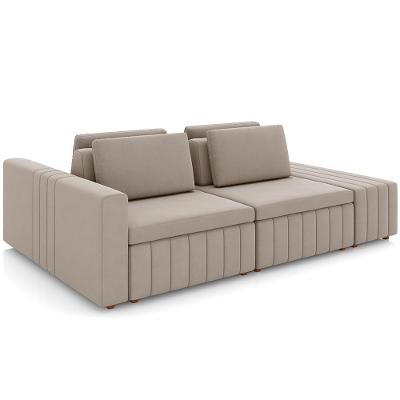 Sofá Ilha Com Puff Para Sala Living 245cm Amber M03 Veludo Bege - Lyam Decor