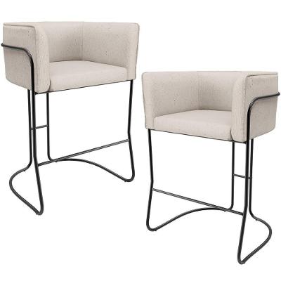 Kit 02 Banquetas Baixa Base De Aço Preto Betina D02 Linho Cru D-461- Lyam Decor