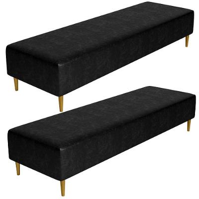 Kit 02 Puffs Decorativo Sala De Estar Bali W01 Pés Palito 170x60cm Couríssimo Preto - Lyam Decor