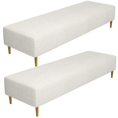 Kit 02 Puffs Decorativo Sala De Estar Bali W01 Pés Palito 210x60cm Linho Champagne - Lyam Decor