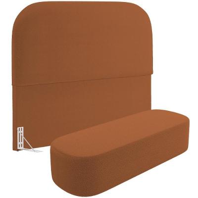 Cabeceira Cama Box King 195cm Lanna Com Puff Recamier Doha W01 Bouclê Terracota - Lyam Decor