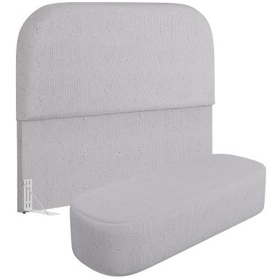 Cabeceira Cama Box Casal 140cm Lanna Com Puff Recamier Doha W01 Linho Cinza - Lyam Decor