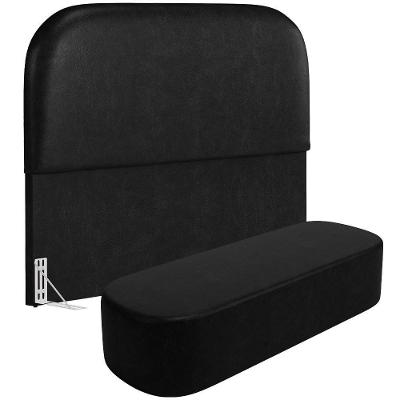 Cabeceira Cama Box King 195cm Lanna Com Puff Recamier Doha W01 Couríssimo Preto - Lyam Decor
