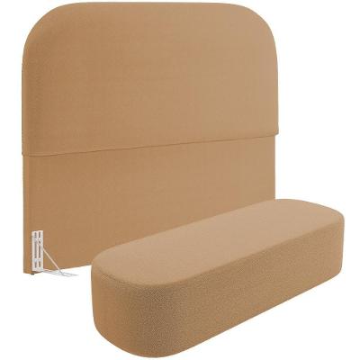 Cabeceira Cama Box Queen 160cm Lanna Com Puff Recamier Doha W01 Bouclê Mostarda - Lyam Decor