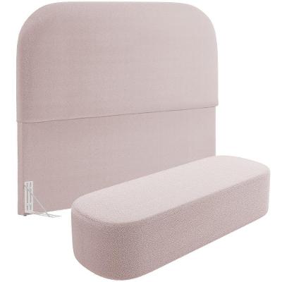 Cabeceira Cama Box King 195cm Lanna Com Puff Recamier Doha W01 Bouclê Rosê - Lyam Decor